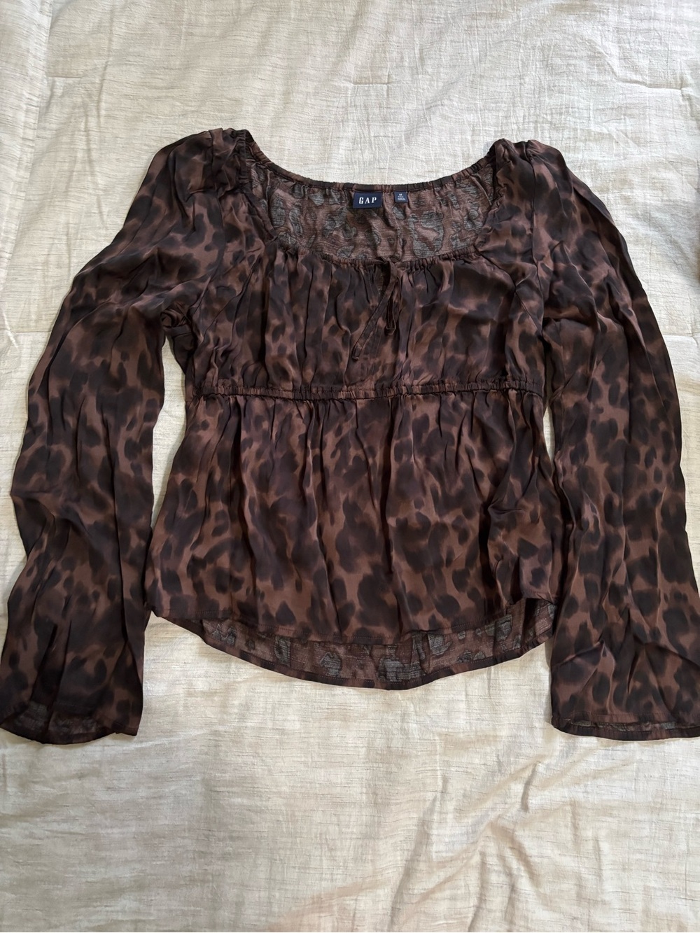 GAP Brown Leopard-Print Long Sleeve Peasant Blouse